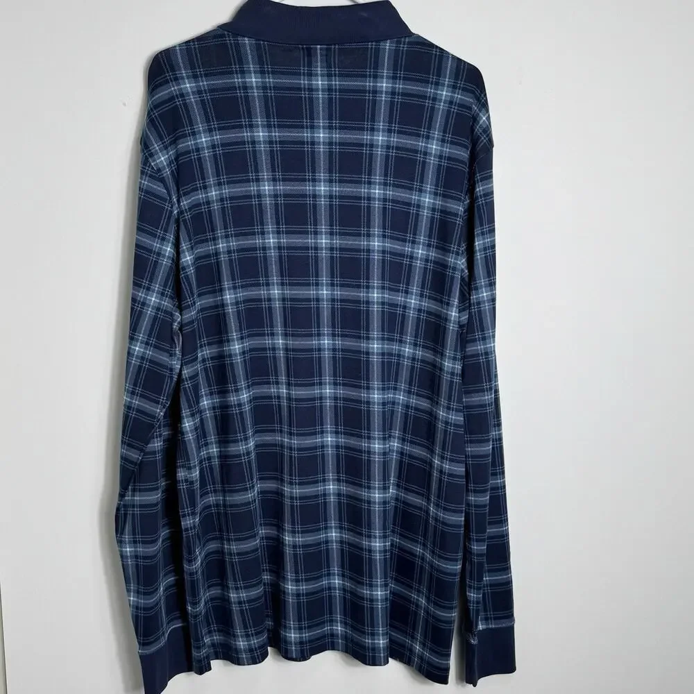 Lands’ End Lot Of 2 Mens Long Sleeve Plaid XLT Polo & XL Quarter Zip Pullover